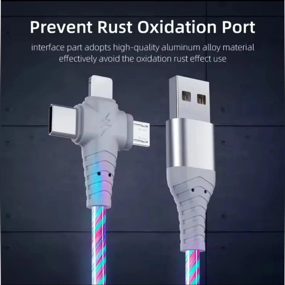 3 in 1 LED Luminous 40” Charging Cable Compatible with type A C and Micro USB